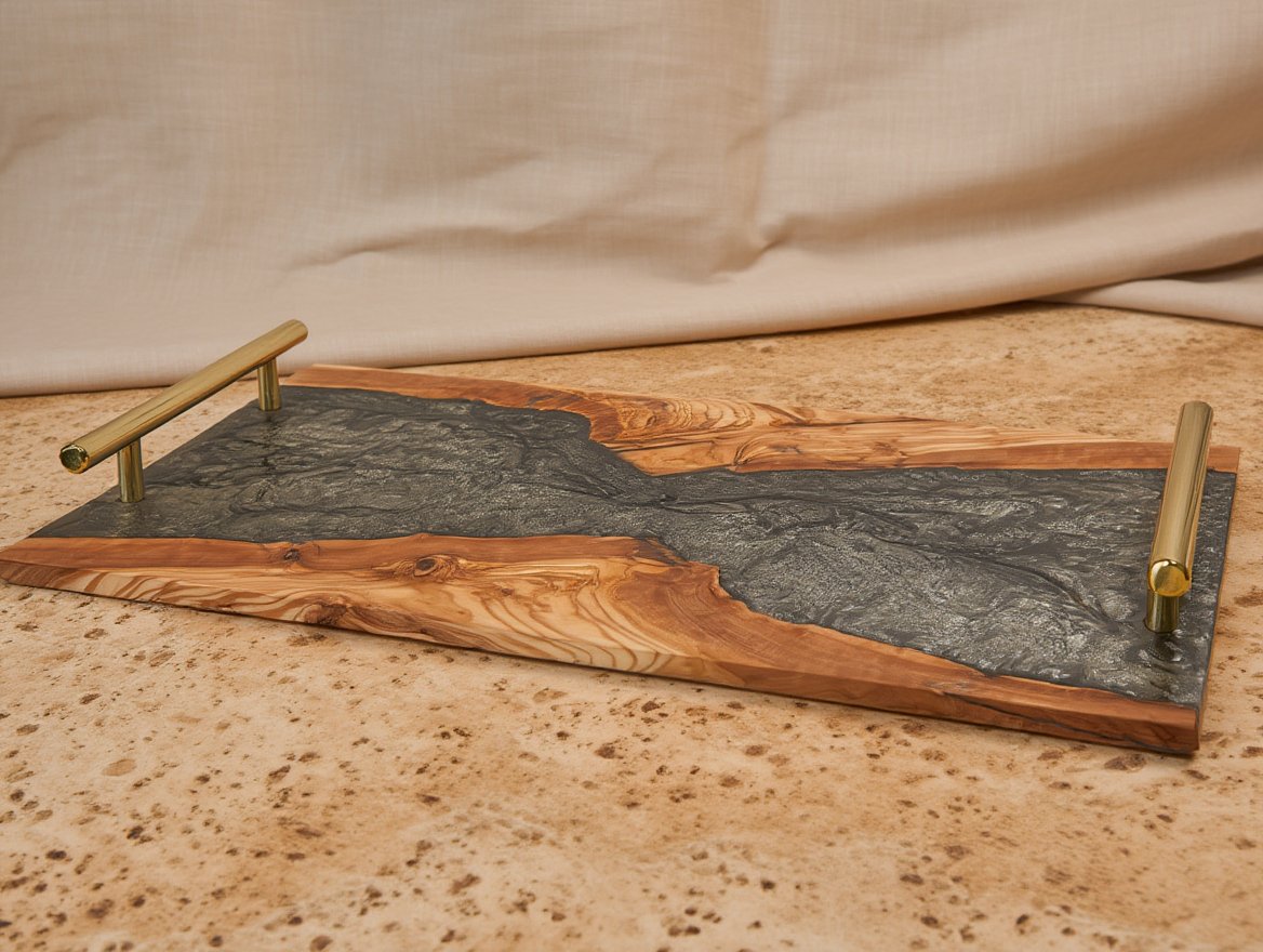 Olive Wood & Black Epoxy Resin River Tray